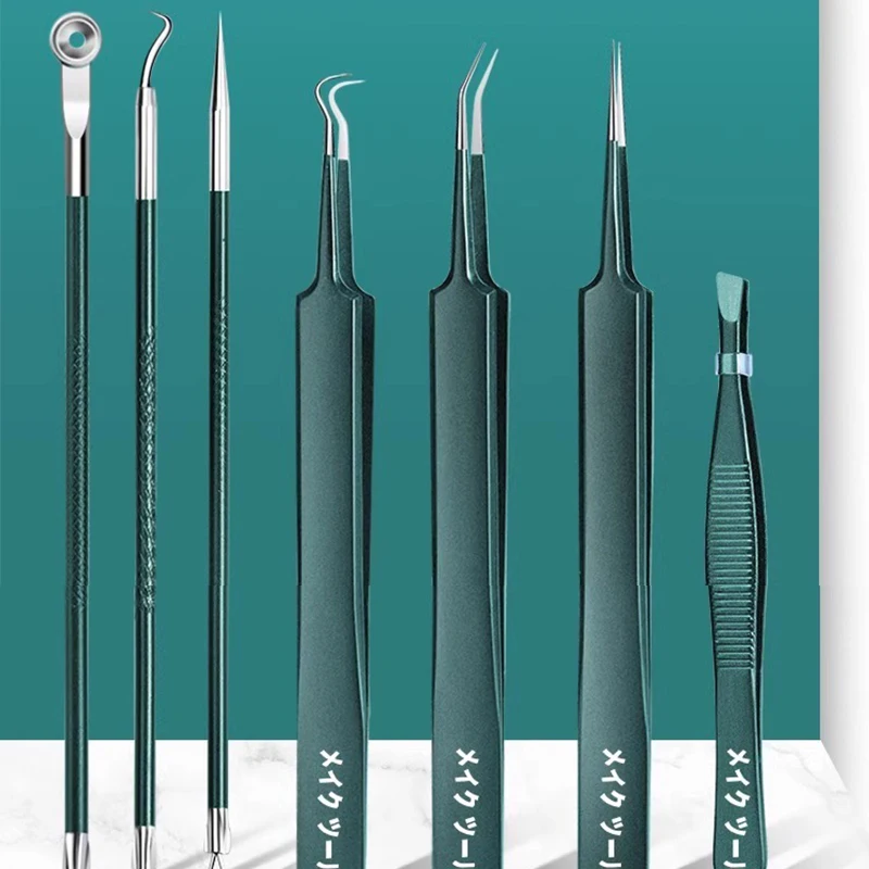 Acne-naaldcelklemset voor het verwijderen van mee-eters, schrapen, sluiten van de mond en het knijpen van acne-gereedschappen met pincet