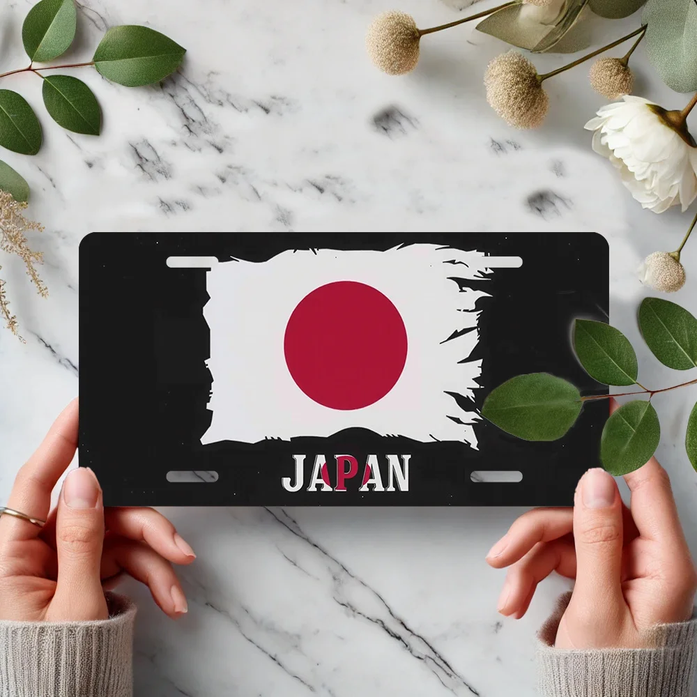 12x6 Inch Japanese Flag License Plate Cover - Durable Aluminum Car Decoration with Red Circle and White Background, Unique Gift