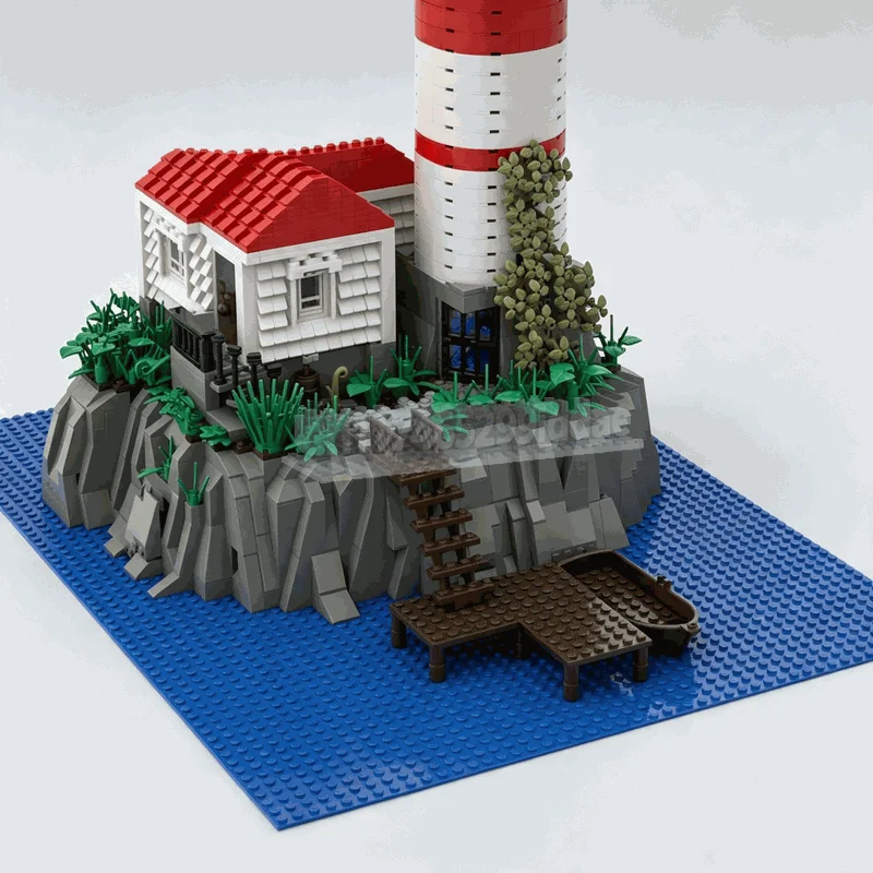 2721PCS Coastal Island Lighthouse Building Blocks Model Red White Beacon Tower DIY Assembly Toy Seaside Display Collection Gift