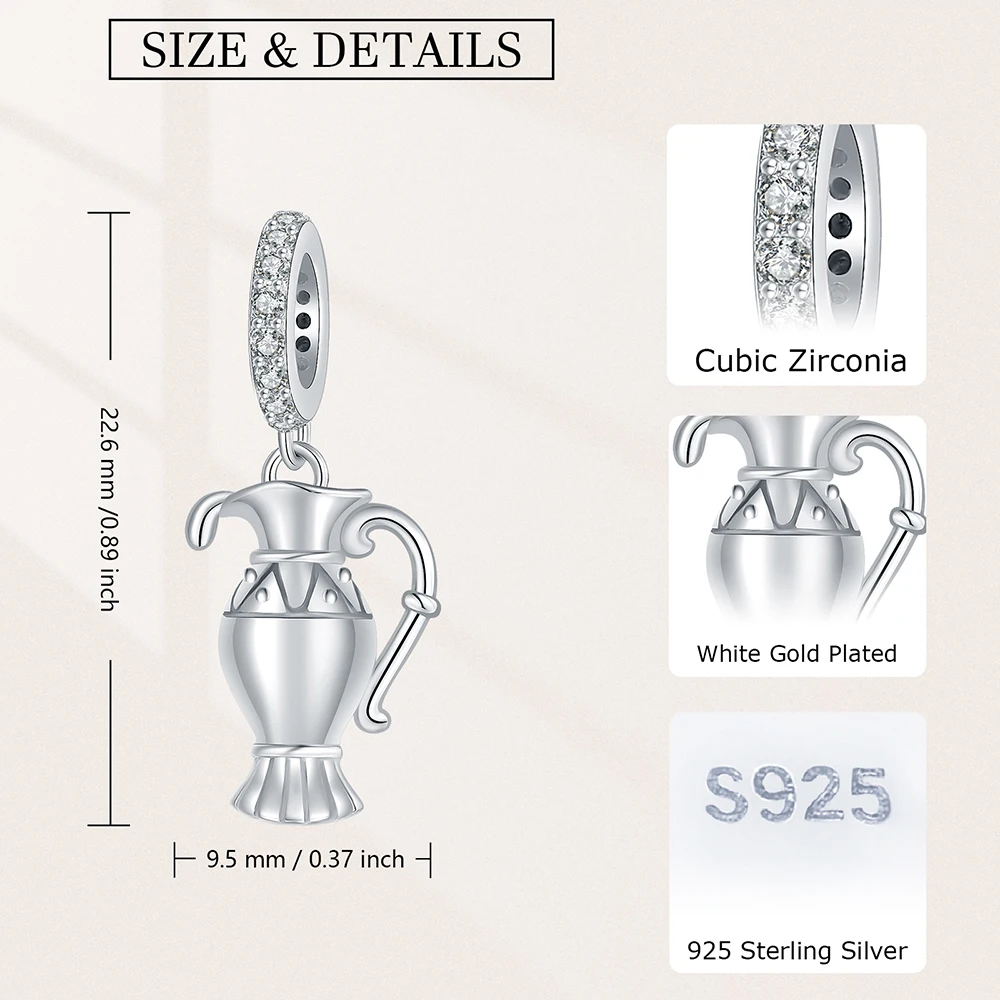 925 Sterling Silver Jewish Wine Glass Beads Charms Fit Original European Bracelets Religious Jewelry for Women Friends Gifts