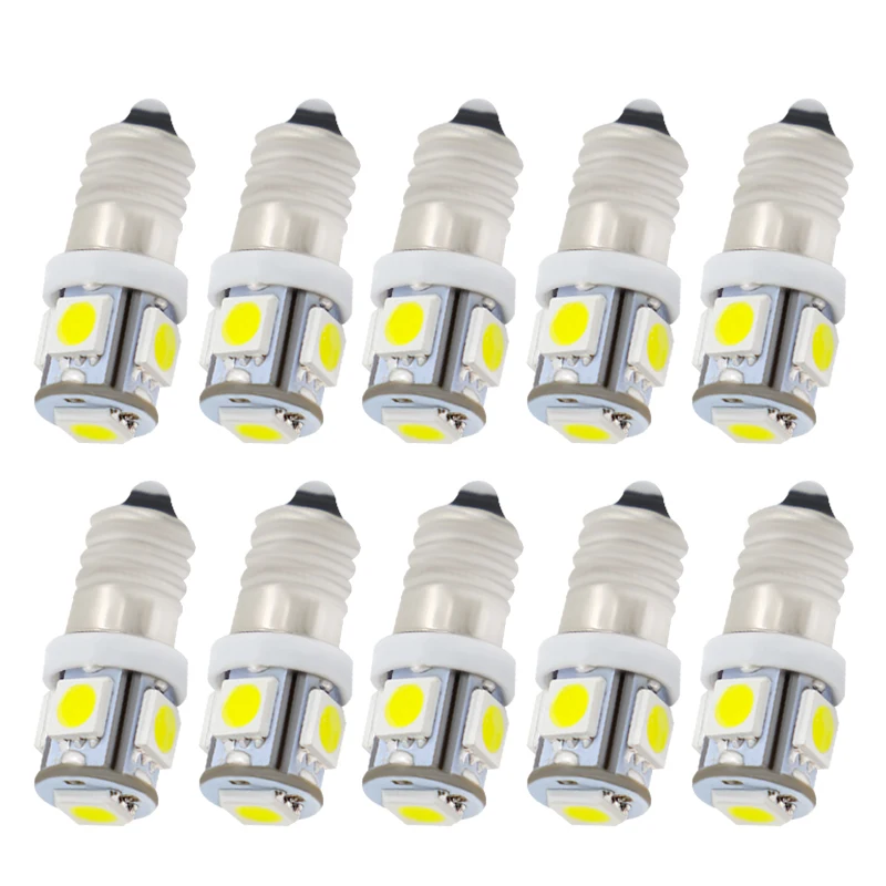 2piece  E10 3v 6v 9v 12V 24V 5SMD 5050 LED flashlight torch bulbs led flashlight bulb light Head lamp bulb 3000K 6000K