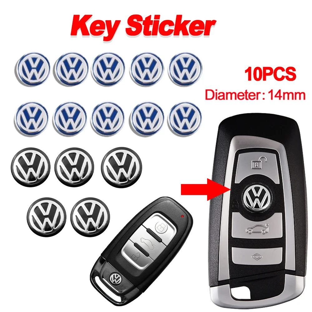 10Pcs Car Remote Key Sticker Aluminum Emblem Decoration Decal For VW GTI Polo Golf Passat Tiguan Arteon Touareg Taigo Bora Jetta