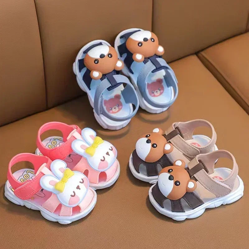 

New Summer Beach Sandals For Children Cute Cartoon Bear Boys Girls Toddler Shoes Anti-slippery Soft-soled Korean Style Footwear