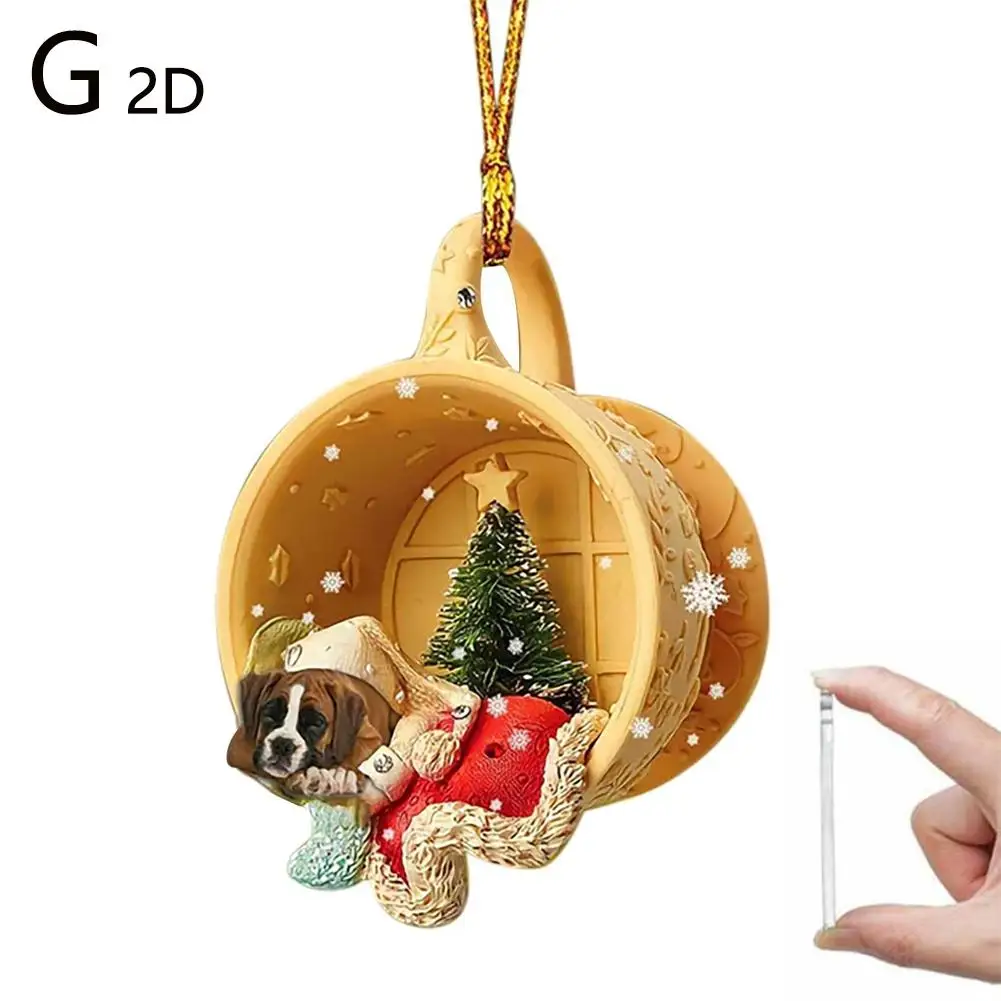 Christmas Tree Pendant Acrylic Sleeping Dog Pendant Supplies Mirror Home Pendant Decor Dachshund Rearview Car Party H6P4