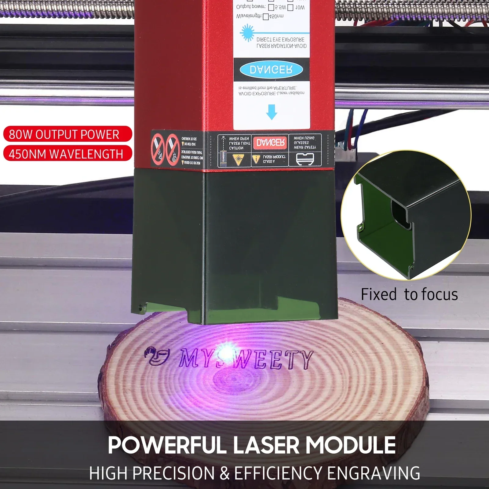 Imagem -02 - Módulo Laser de 10w 450nm Cabeça de Laser de Gravação Comprimento Focal Ajustável Alta Precisão Couro Plástico para Máquina de Corte