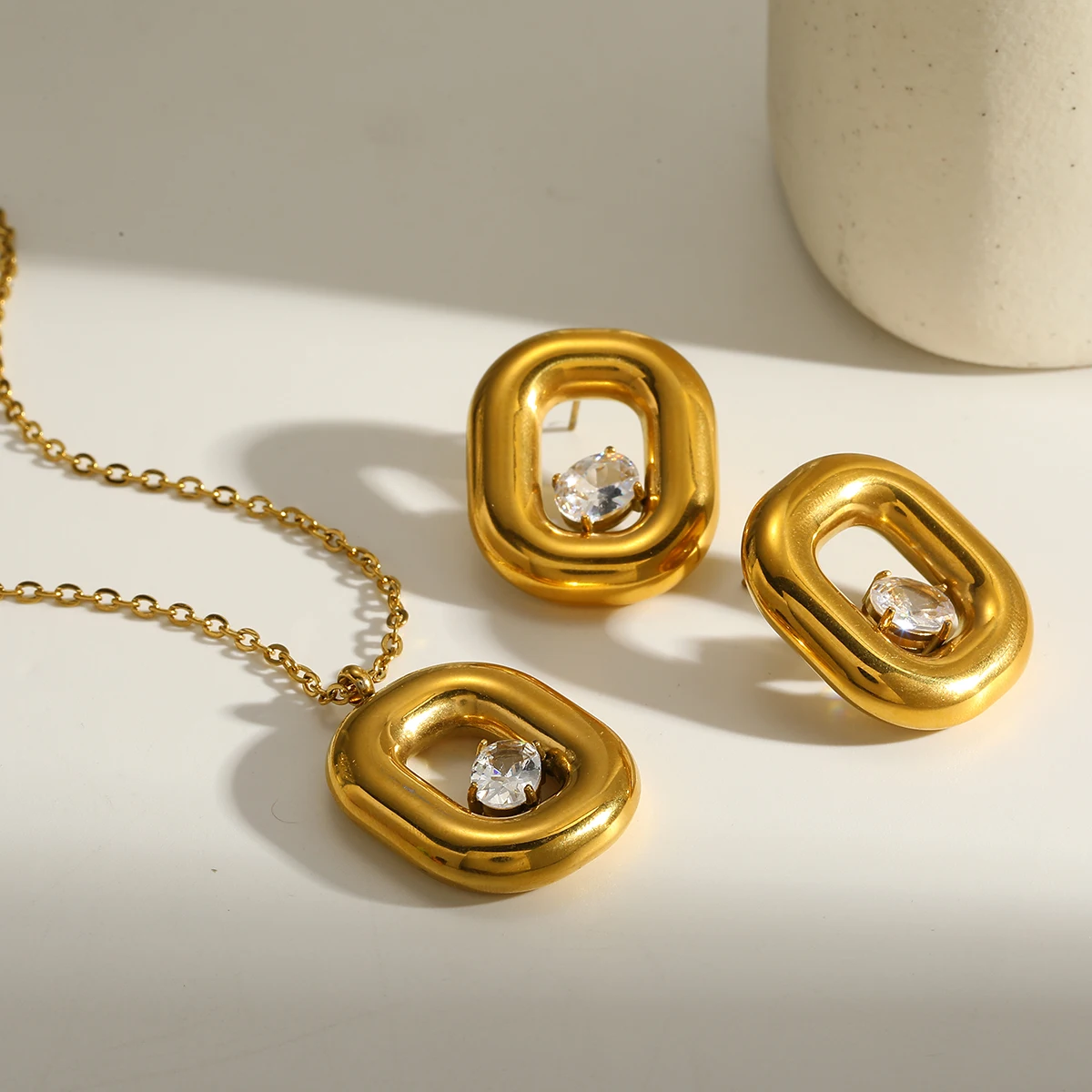 

Exquisite Gold Plated Zircon Jewelry Set for Women Geometric Chain Pendant Necklace Bracelet sets Wedding Party Accessories Gift