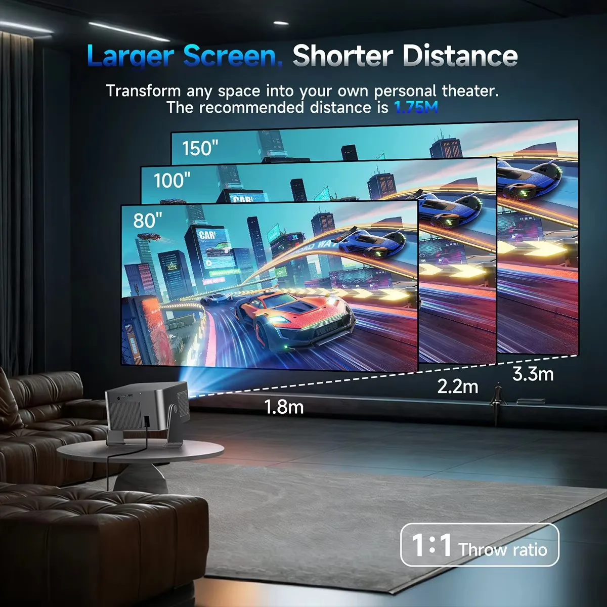 맥큐빅 HY350GT 900 ANSI 프로젝터 (구글 TV 탑재, 1080p 네이티브 해상도, 자동 초점, 휴대용 빔 프로젝터, 안드로이드 홈시어터)
