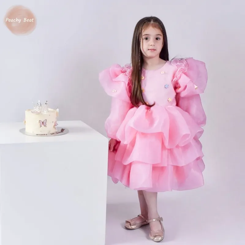 

Princess Girl Cartoon Beads Tutu Dress Infant Toddler Child Long Sleeve Bow Vestido Wedding Party Birthday Baby Clothes 18M-12Y