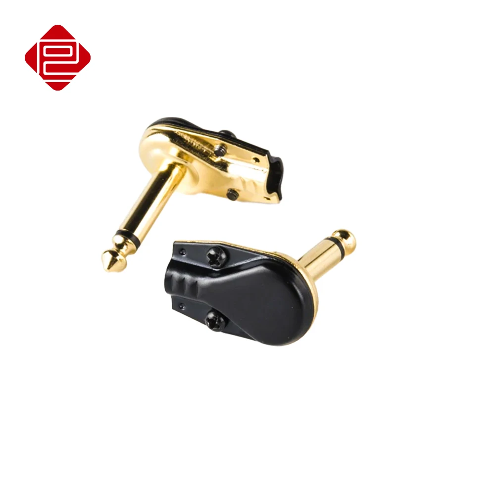 Pro-C 6.35mm Pancake Black Back Gold Right Angle Male Mono/Stereo Phone Guitar Plug TS