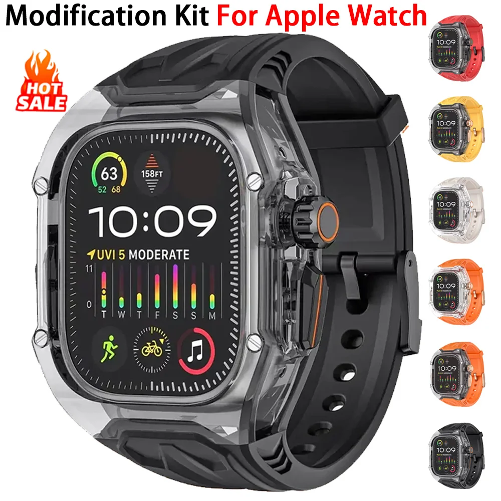 مجموعة تعديل لساعة أبل Ultra10 9 8 7 49 مللي متر 44 مللي متر 45 مللي متر حزام + حافظة شفافة لسلسلة iWatch 654 شريط مطاطي تجديد وزارة الدفاع