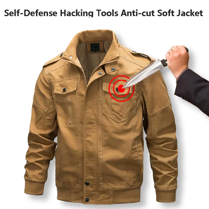 Men Plus Size Jacket Anti-Cut Anti-Stab Self-Defense Flexible Invisible-Jacket Stand Collar Fashion Fbi Police Safety Clothing