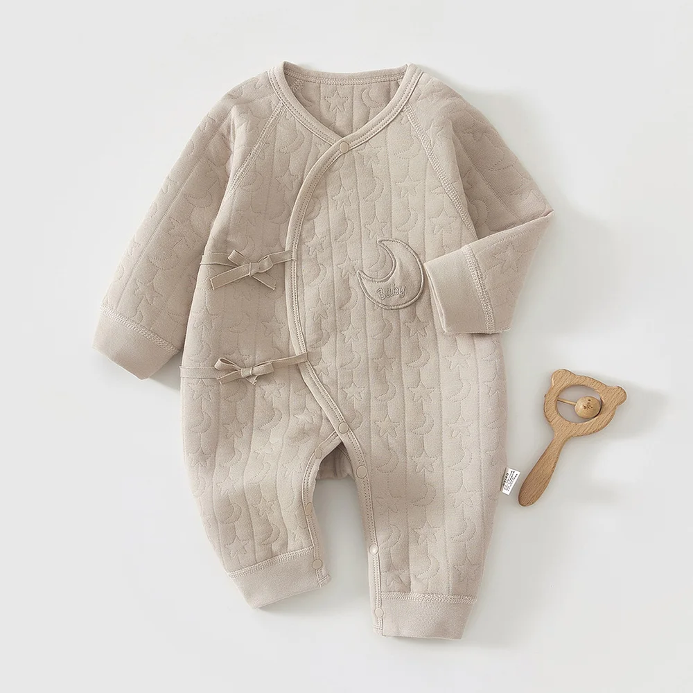 Ropa Unisex para recién nacido, pelele acolchado cálido para otoño e invierno, mono de manga larga de Color sólido para niña de Hospital de 0 a 6 meses
