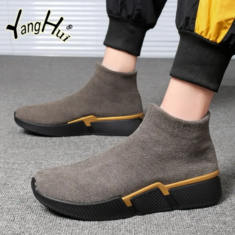 Outdoor Sock Boots Keep Warm Elastic Cotton Fabric Sports Casual Gaobang Platform Shoes for Men 2023 New Fashion Autumn Winter