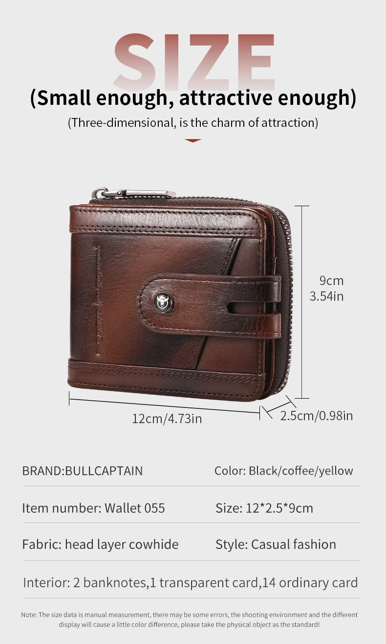 Bull captain Echt leder Herren Bifold Brieftasche mit Reiß verschluss sicher speichern Sie Ihr Bargeld und Karten RFID Blocking Karten halter – Detail 8