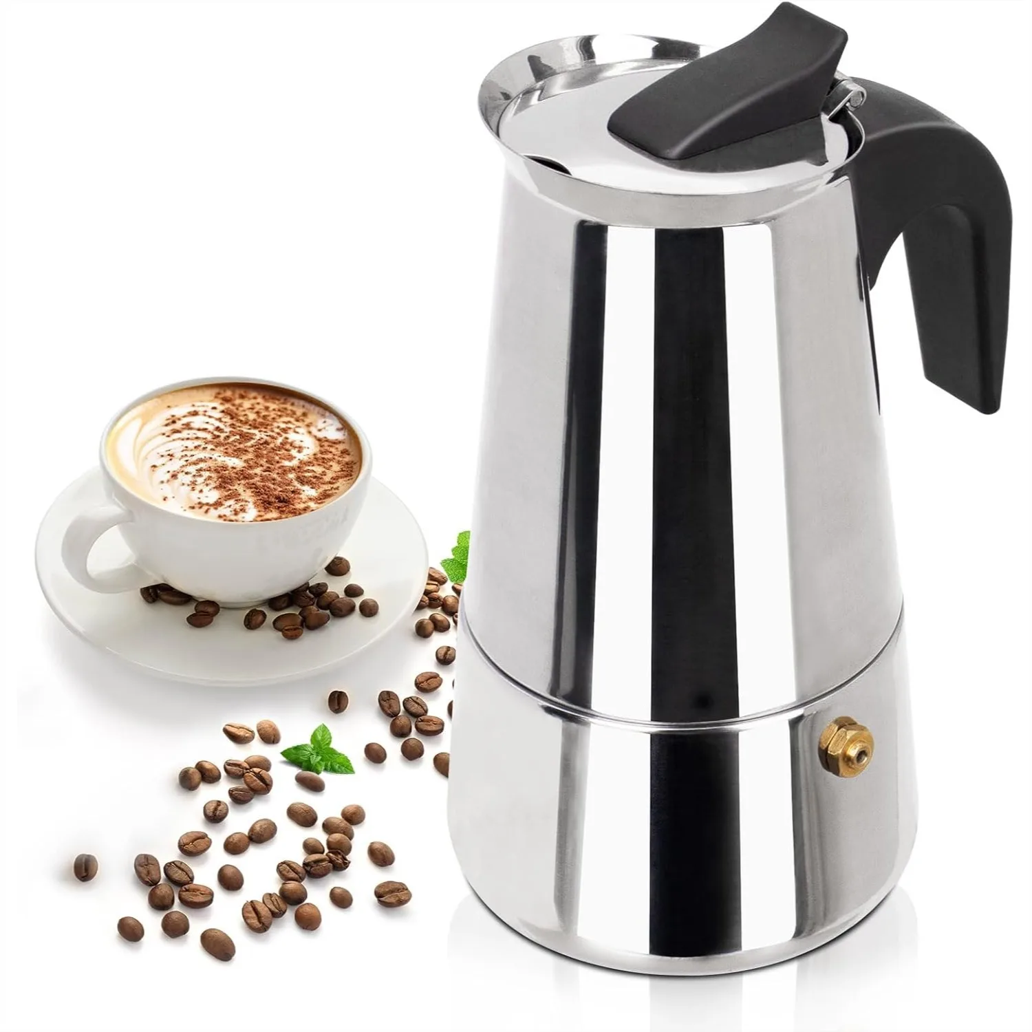 Cafetière Moka en acier inoxydable 2 tasses pour cuisinière, machine à expresso italienne Greca pour la maison, le camping et les voyages