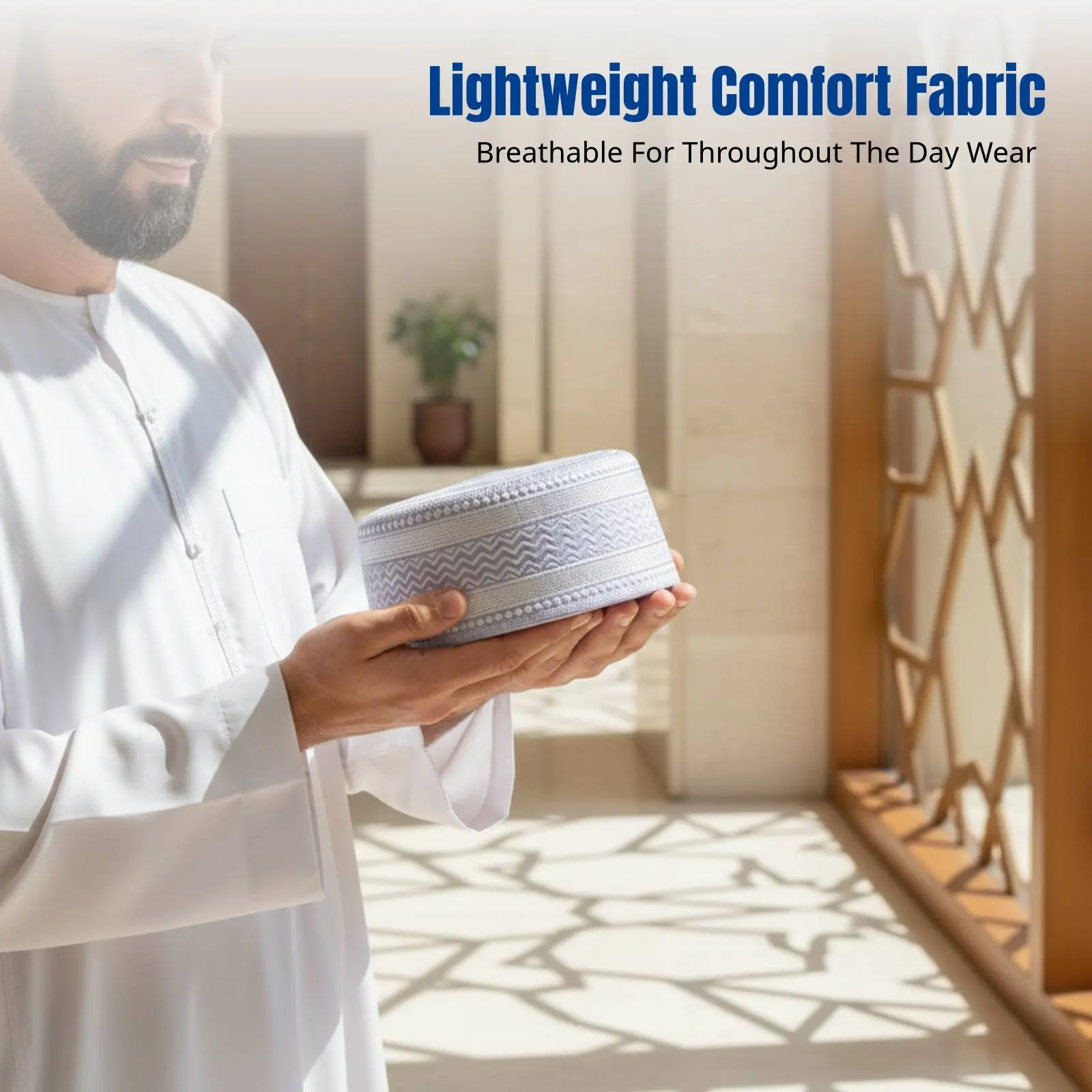 

Мужская молитвенная шапочка кремового цвета, плоская, с вышитым геометрическим узором, в этническом стиле, для мусульман Саудовской Аравии (хуэй)