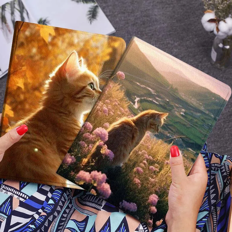 

Orange Cat Autumn Sunlight For Xiaomi Mi Pad Mini 4 5 6 7 SE Pro Plus Redmi Pad 2 SE 2025 8.8 11 Foldable Tablet Case Gift