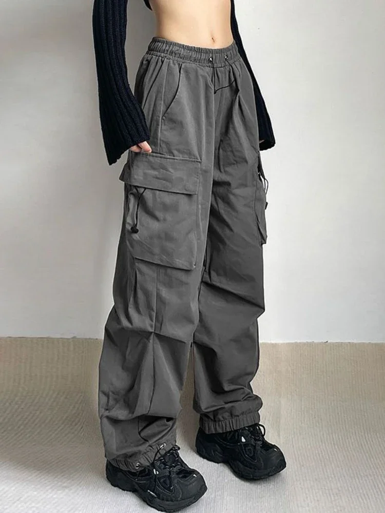 HOUZHOU Harajuku Cargoร่มชูชีพกางเกงผู้หญิงStreetwear Vintageขนาดใหญ่Y2k Hip Hopขากว้างJoggers Baggy Sweatpants Techwear