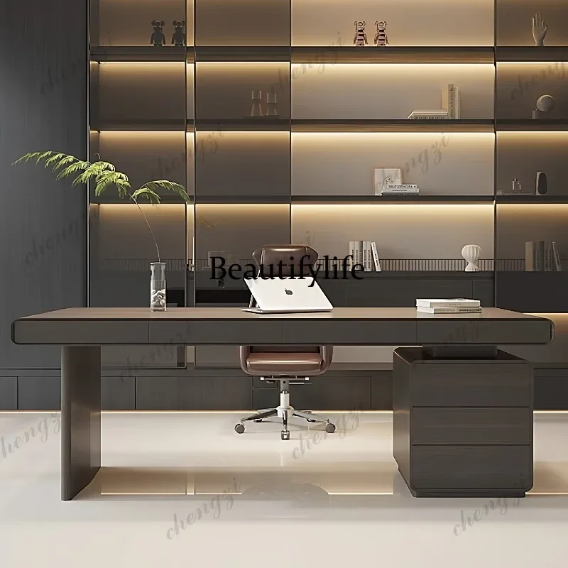 

E182 Italian minimalist desk living room large long table boss office writing desk solid wood computer desk