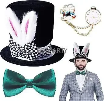 caldo set di cappelli di coniglio di Pasqua-include orecchie di coniglio Topper cappello di peluche orologio papillon cosplay coniglietto vestire accessori per costumi ecoparty