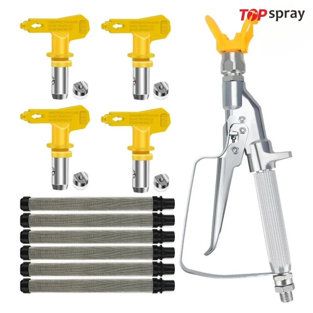 Airless Spray Gun with Spray Tips and Tip Guard,6 X Airless Paint Spray Gun Filter for Airless Spraying Machine Accessories