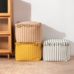 Cotton Yarn Dyed Pouf Bean Bag Cover Adults Sofa Floor Ottoman Footstool Cover No Filler Home Entrance Shoe Changing Stool Cover