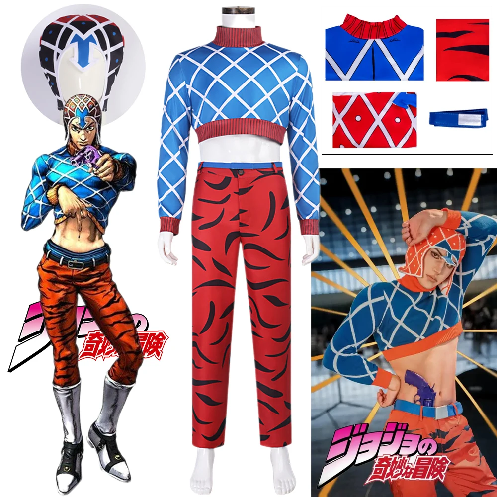 Disfraz de Anime Guido Mista, disfraz de JOJO Golden Wind, trajes elegantes para fiesta de Carnaval y Halloween con sombrero, disfraces de Guido Mista para hombres