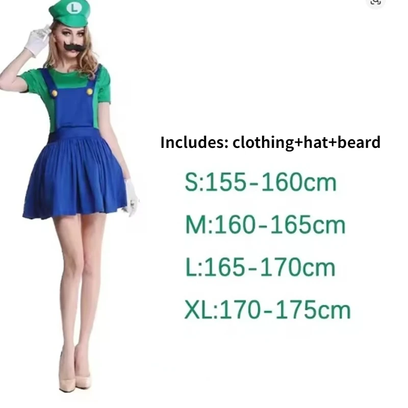 Anime Game Super Luigi Cosplay Costume Adult jumpsuit hat and beard set Halloween party cospaly Costume - Image 5