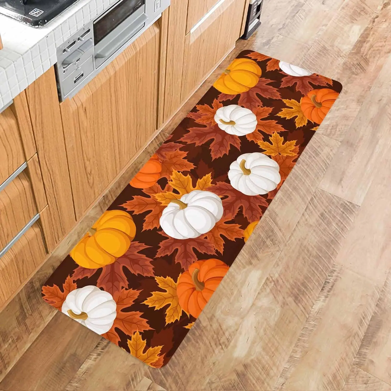 Thanksgiving Kürbis Küchenmatten Herbst Ahornblätter Eingang Rutschfeste Fußmatte Schlafzimmer Wohnzimmer Balkon Flur Bad Bodenmatte – Detail 5