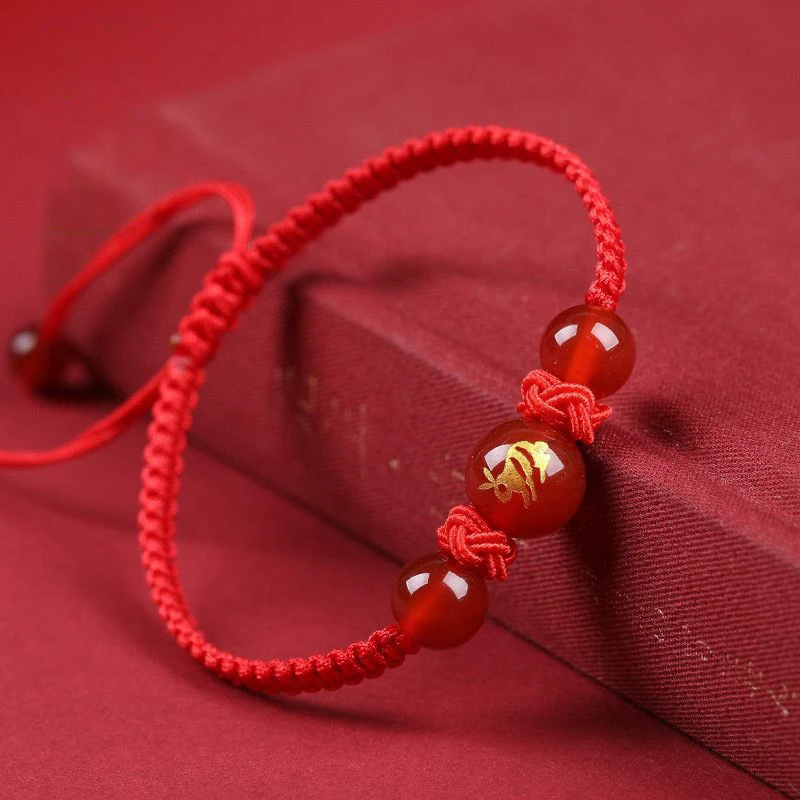 Chinese Zodiac Red Rope Braided Bracelet New Year Lucky Jewelry For Men Women Gift