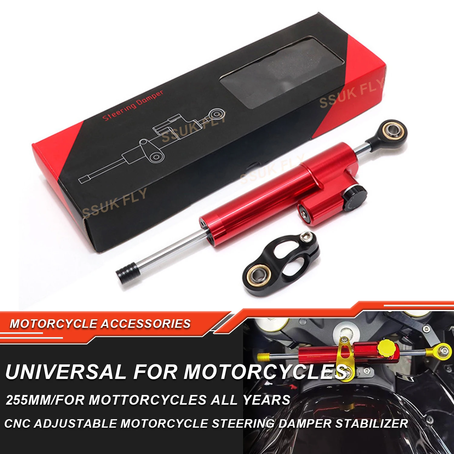 

Motorcycle Steering Damper Stabilizer For YAMAHA YZF R1 R3 R6 R25 MT03 MT07 MT09 MT25 Safety Control 255MM Adjustable Universal