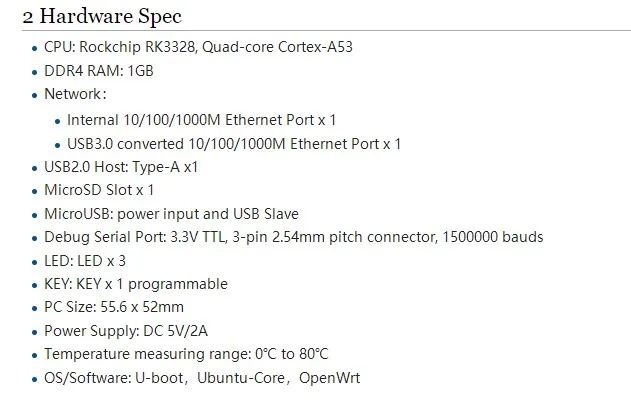 Imagem -03 - Kit e Combo Nanopi R2s Ram 1g Ddr4 Rockchip Rk3328 Quad Cortex-a53 Lan Ethernet 1000m Dupla Usb 3.0openwrtu-boot Ubuntu-core