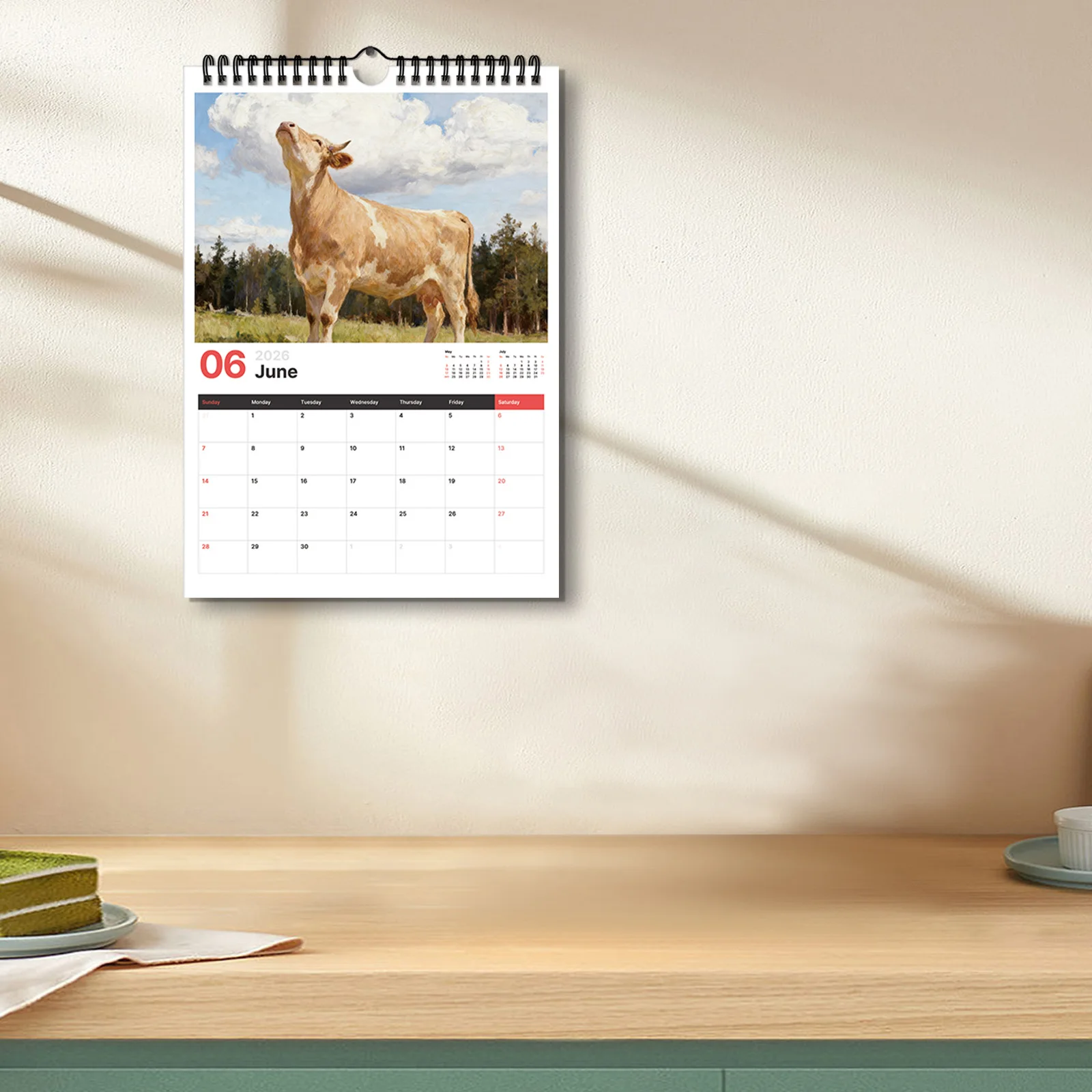 Calendario a tema mucca 2026 da 1 pezzo, decorazione quotidiana, adatto a quelle che amano elementi rustici e un regalo in stile di vita naturale