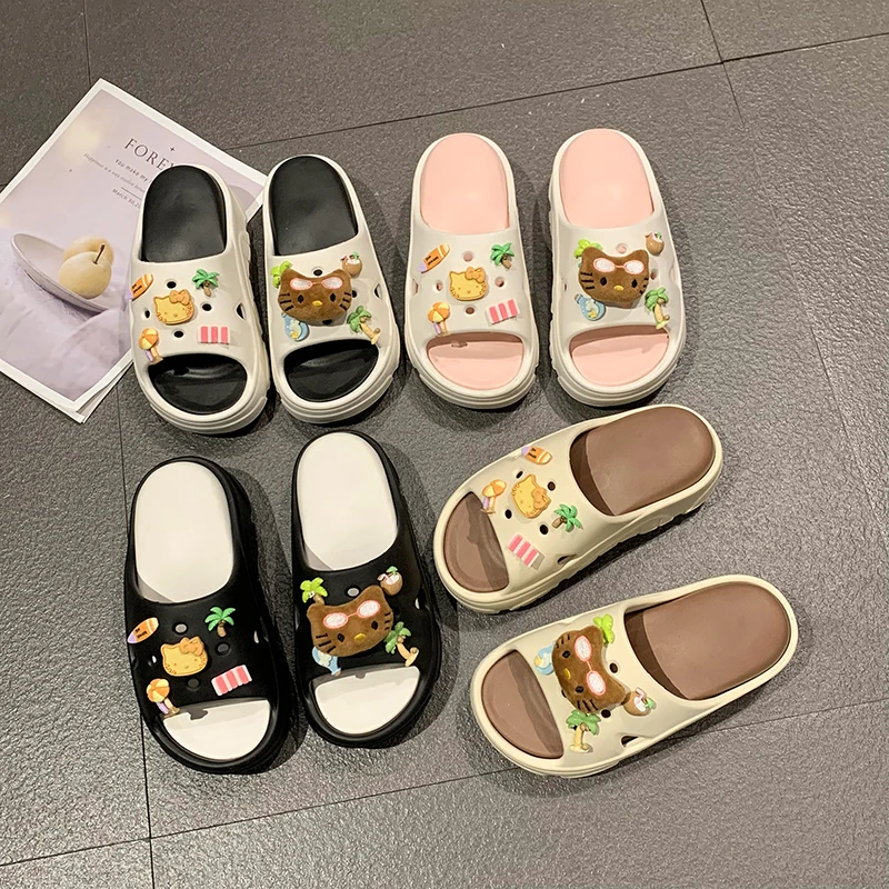 Korean Style Balanced Shock Absorption Comfort Portability Thick Soled Fashionable Fallow  Slipper Flip-flops Fashion Shoes Girl