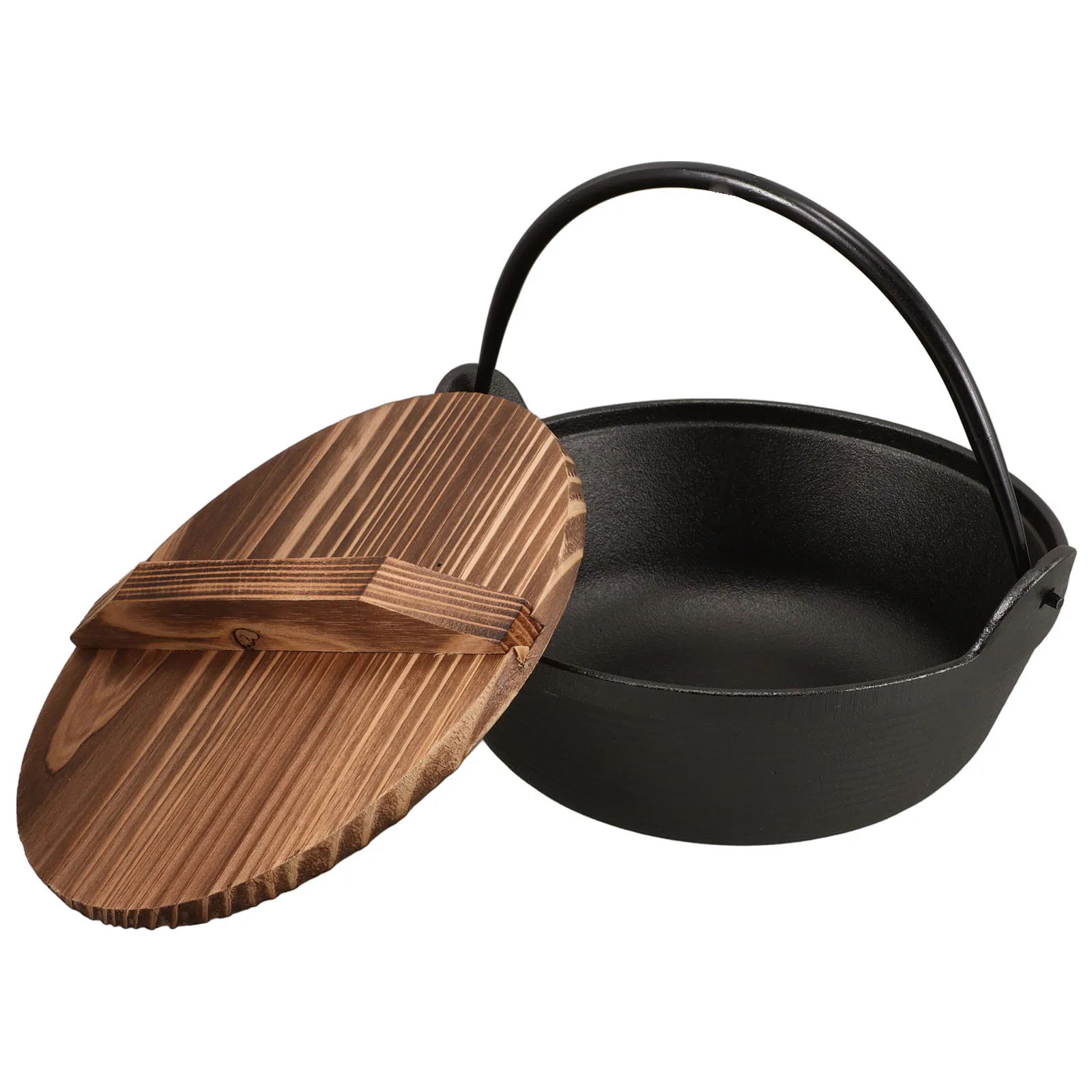 

Cast Iron Stew Pot Camper Camping Deep Cooking Cookware Hanging Frying Pan Travel