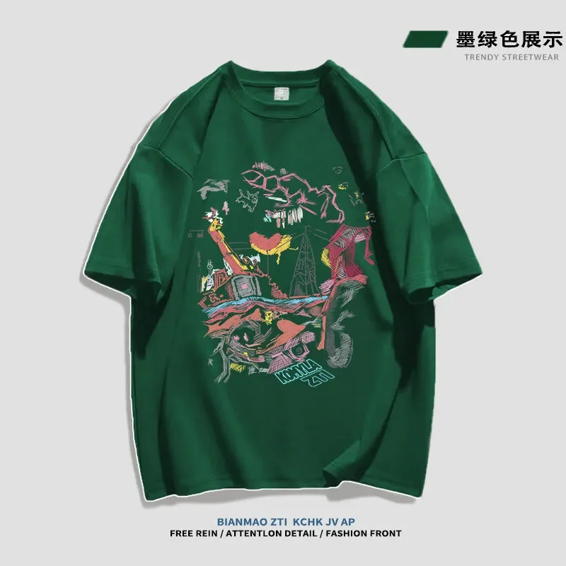 Men's Abstract Graffiti Print Crew Neck T-Shirt Streetwear Short Sleeve Casual Graphic Tee