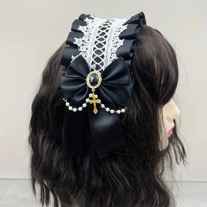 Cute Women Gothic Lolita Headdress Maid Lace Handmade Versatile Hair Accessories Cosplay Headbands Sweet Hairpin Girl Headdress