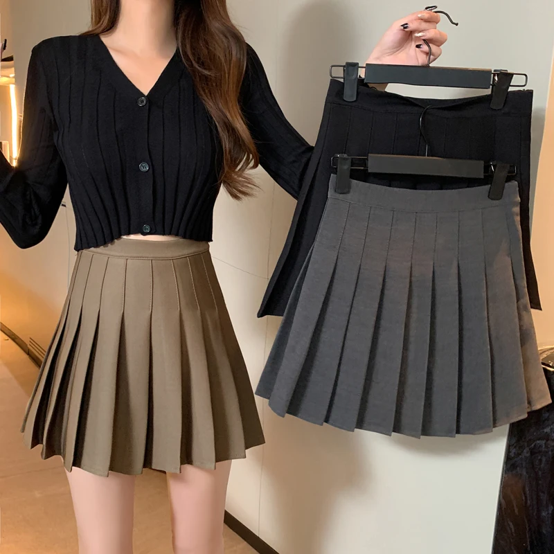Women's High Waist A-Line Mini Skirt Slimming Spring New Style Short Skirt Suitable for All Seasons Has inner shorts