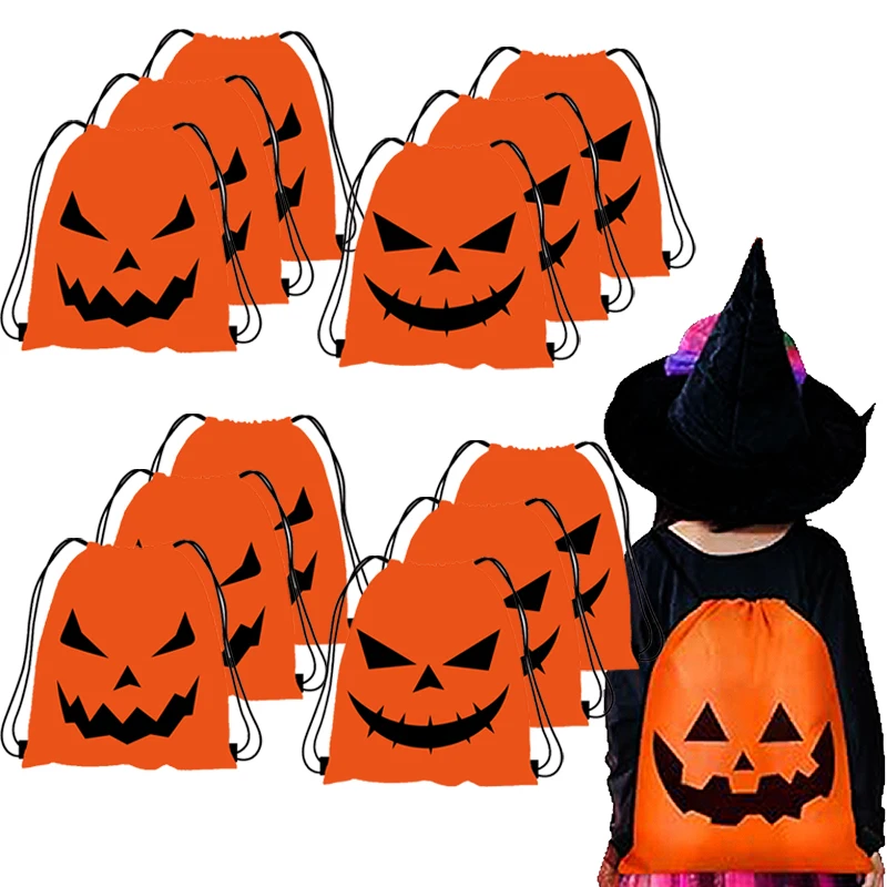 

10/20/30/40/50pcs Pumpkin Monster Pattern Double Shoulder Drawstring Backpack Halloween Party Decoration Supplies Gift Candy Bag