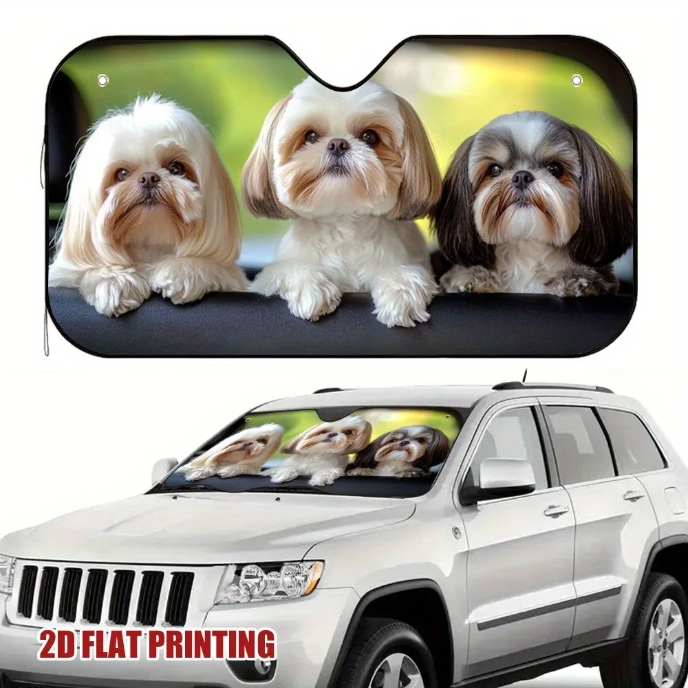 

1pc Three Shih Tzu Puppies Car Sun Shade, Unique Design, Fits Any Vehicle Model, Enhances Driver Comfort