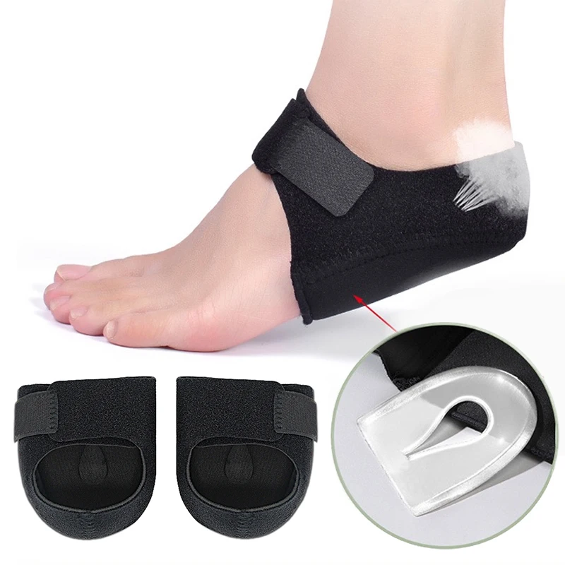 1 Pair Silicone Heel Pads Shock Absorption Relieving Leg Pressure Adjustable Straps To Prevent Slipping Insoles