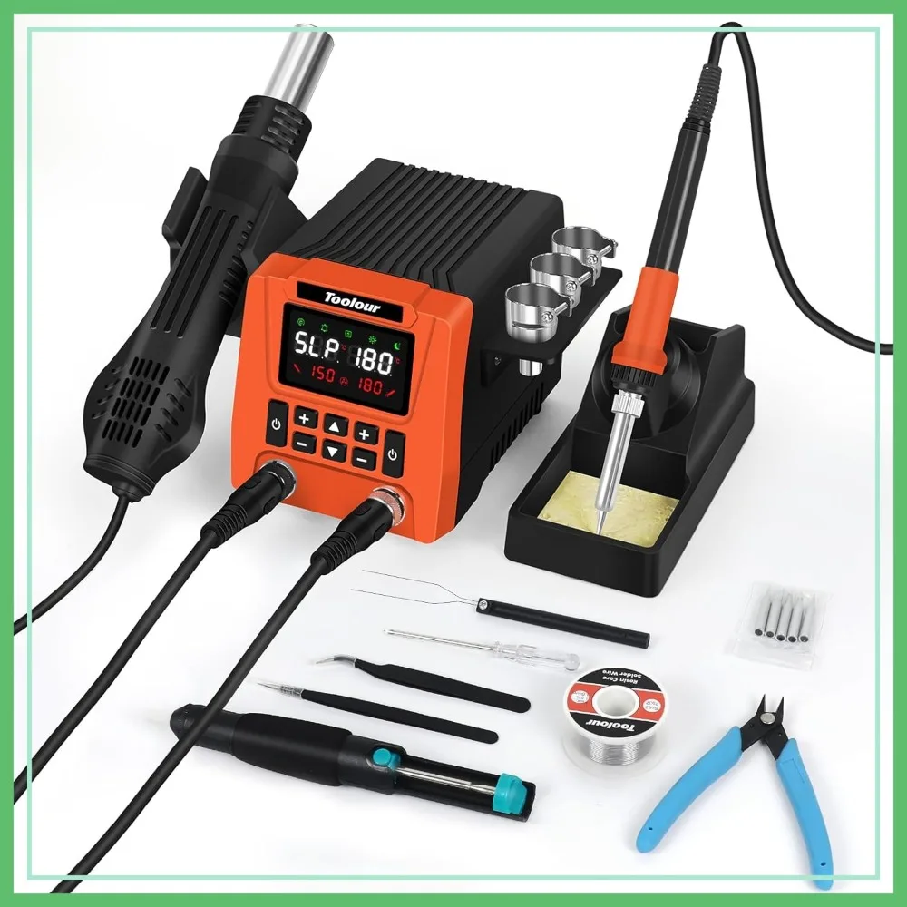 

2-IN-1 Soldering Station & Hot Air Rework Kit, 302-932°F, Fast Heating, 90-Level Airflow, ESD Safe for PCB Repair