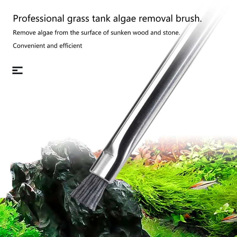 Stainless Steel Fish Cleaning Brush Aquarium Algae Wire Brush Aquarium Algae Removal Cleaning Tool Soft Hard Bristles Brush