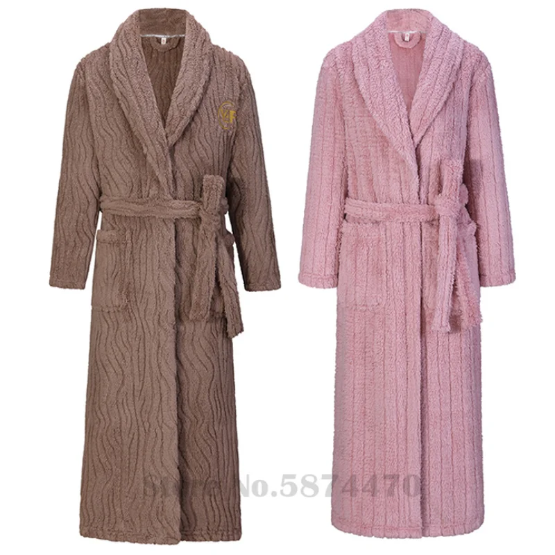 

Thickened Coral Fleece Couple Long Robe Sleepwear Loose Casual Lounge Wear Plus Size 3XL Nightwear Flannel Warm Home Clothes