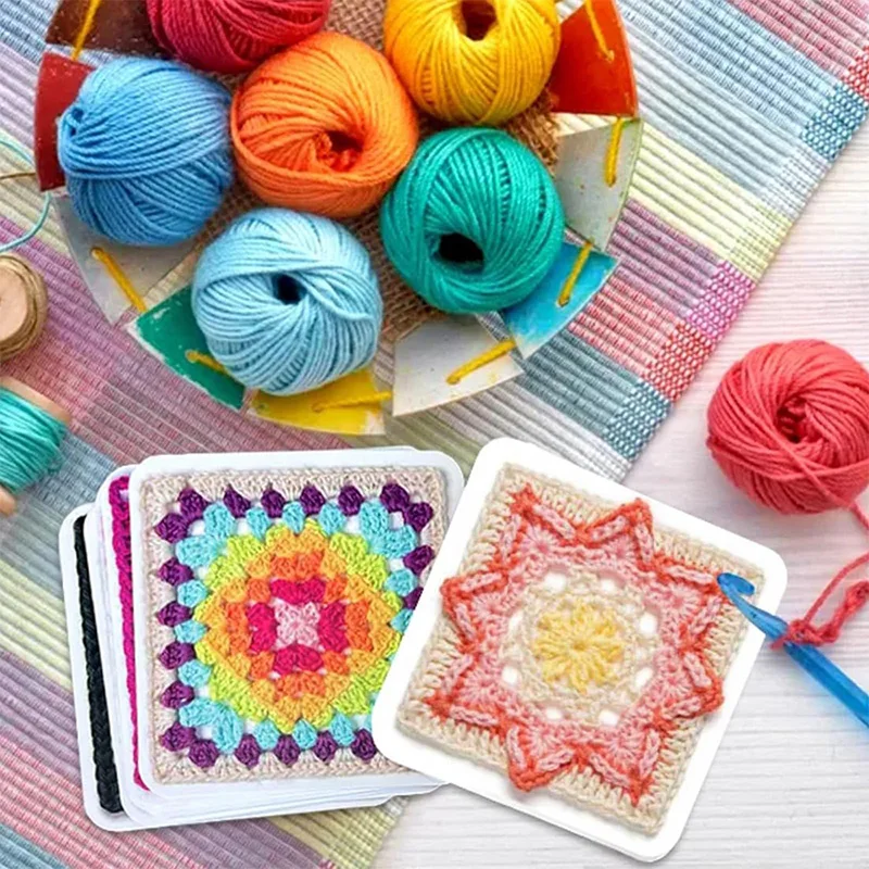 50pcs/box The Granny Square Card Decks Mix Matchs Designs Knitting Kit For Adults DIY Grandma Knitted Pattern Set