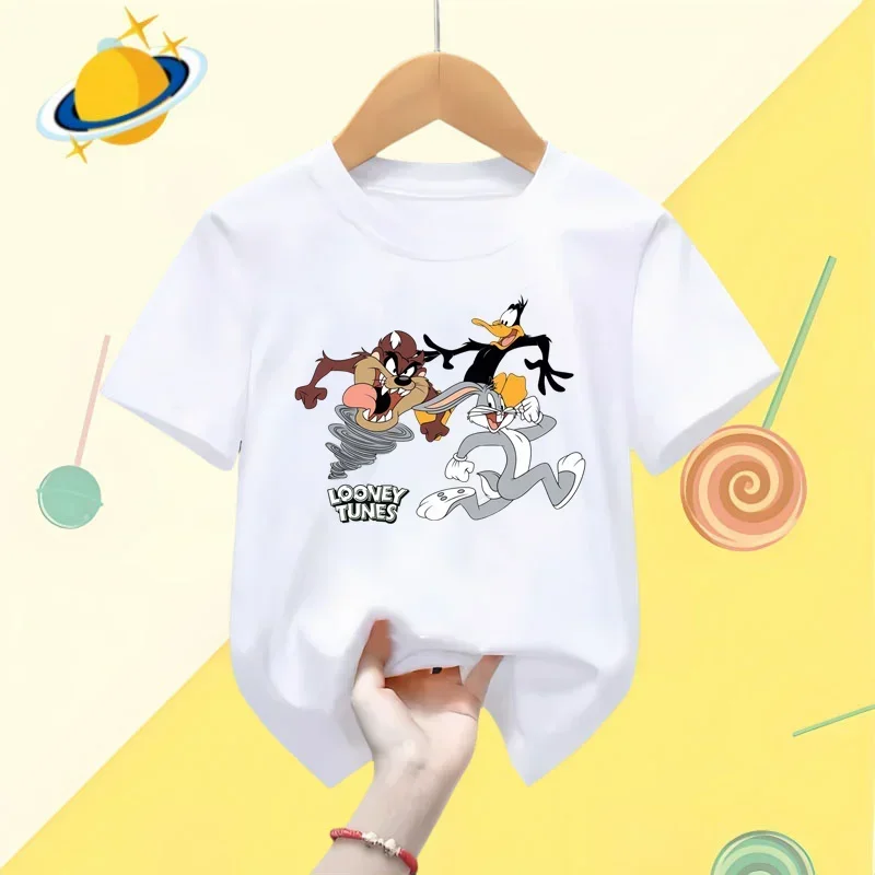 Cartoon Bugs Bunny Kids T-shirt Disney Cartoon Print Boys Sports Short sleeve shorts Girls casual top Kawaii Shirt Summer 1-9y