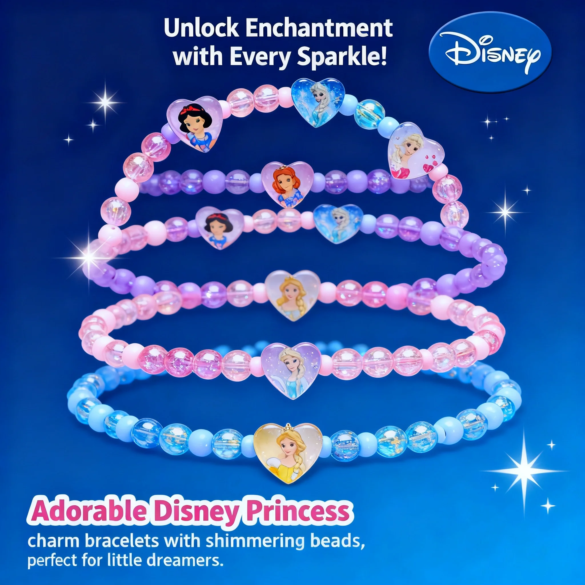

Disney Frozen Elsa Anna Princess Cartoon Kids Girls Colorful Beaded Glitter Bracelet Jewelry Children Toys Birthday Gifts