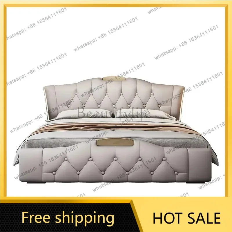 FG Pretty Modern Headboard Double Bed Wooden Nordic Luxury King Size Double Bed European Modern Lit 2 Personnes Home Furniture