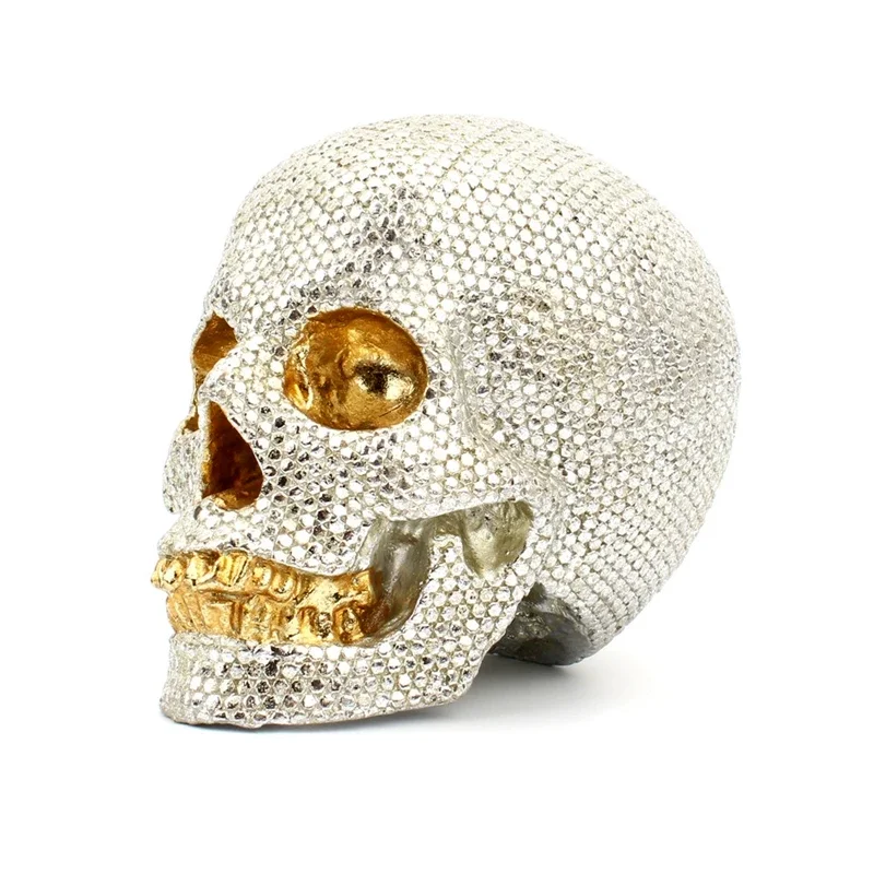 

Sequins Skeleton Skull Statues Silver Shiny Figurines For Desk Room Decoration Modern Home Decor Ornament Accessories