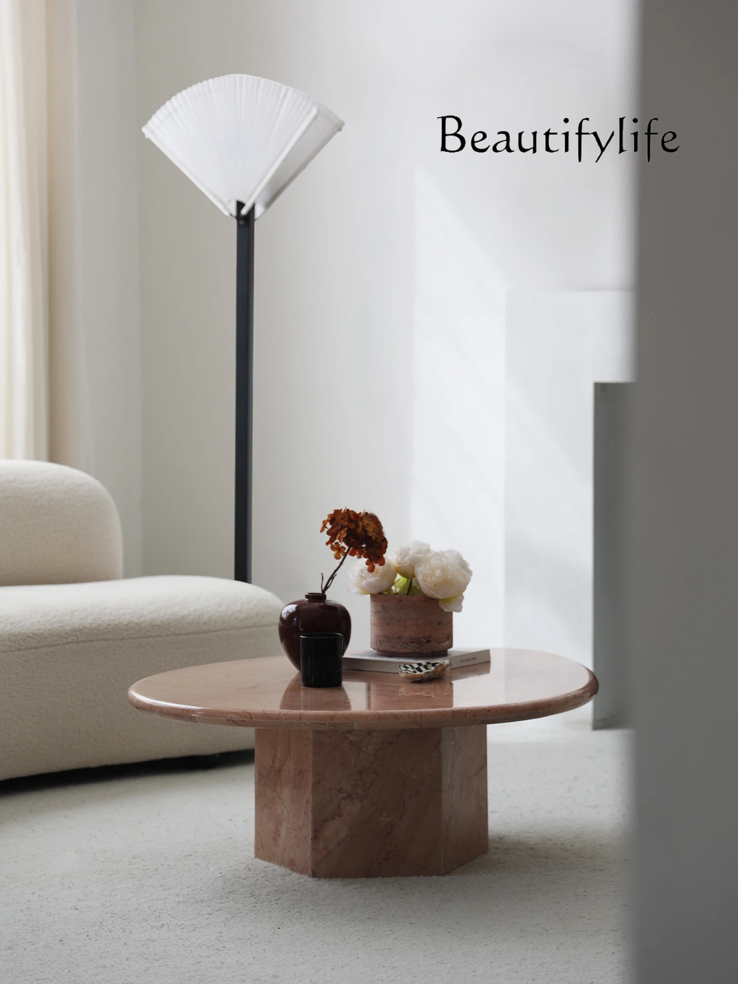 

Home rose pebble coffee table oval shaped antique furniture art French retro atmosphere tea table